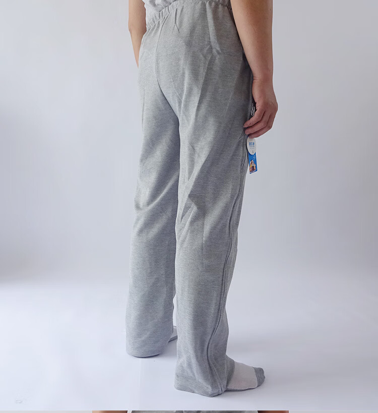 春秋纯棉瘫痪卧床老年人方便穿脱护理裤男女腿病人康复裤 浅灰色男款