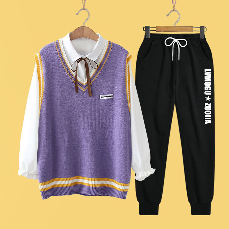 妙倩中学生衣服韩版宽松少女生运动服套装初中女生春秋季卫衣韩版中大