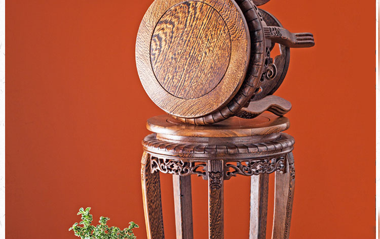 荷花缸户外底座 底座实木托架鸡翅木高脚花盆底座托架圆形佛像石头