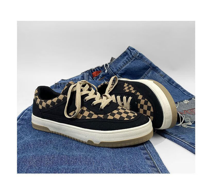 ojbk鞋恶智造 港风男鞋日系夏季棋盘格子帆布鞋男生