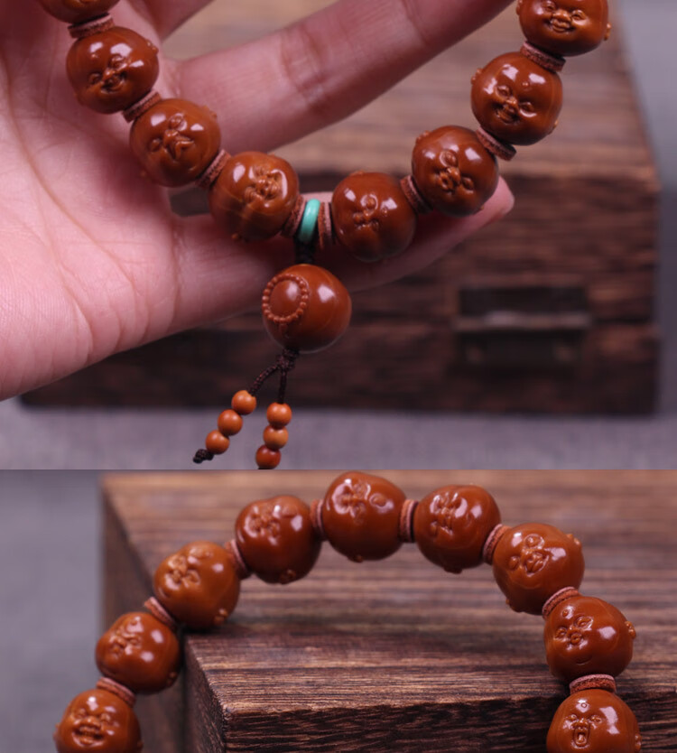 520礼物南工名家橄榄核雕刻手串手工雕刻十分开心童趣橄榄胡手链小籽