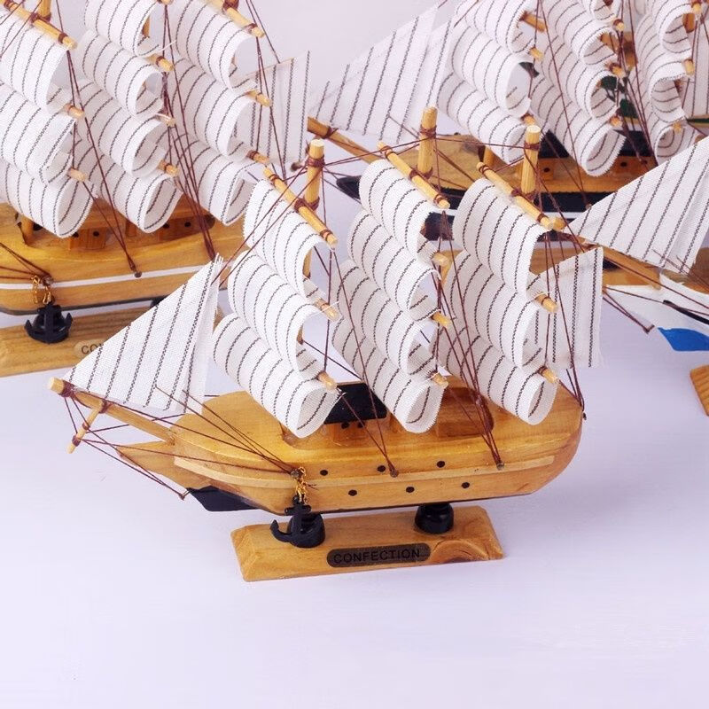 乔时姿 帆船模型一帆风顺毕业季地中海风格木质帆船模型工艺品 10cm