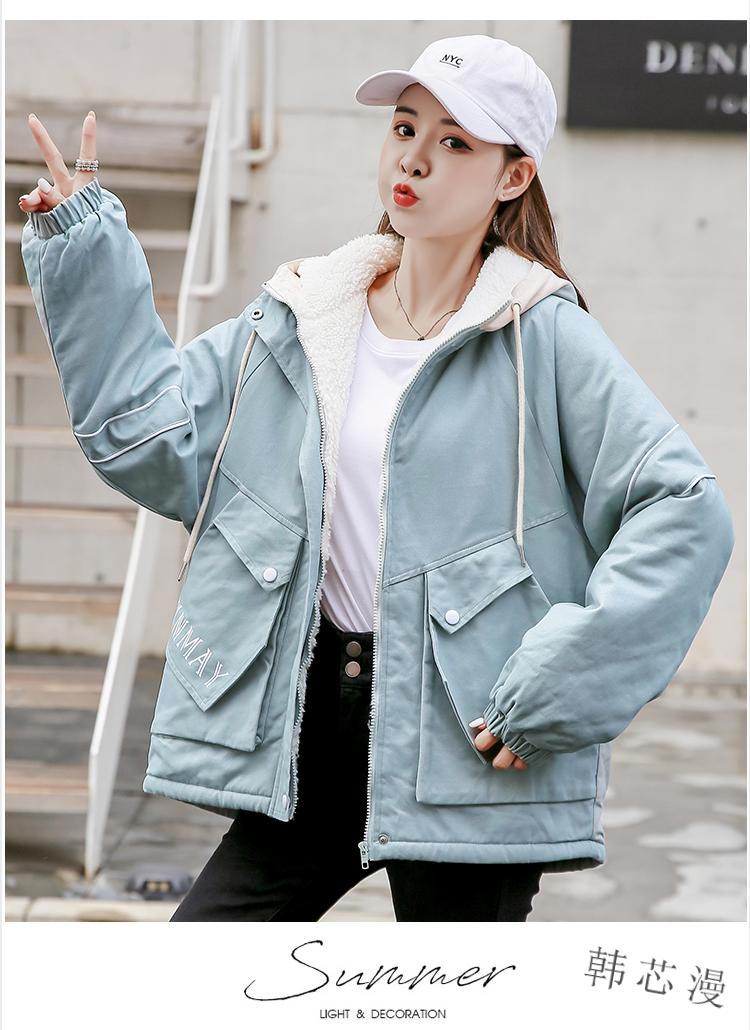 绒加厚女生冬季外套韩版连帽棉衣2021新款少女秋冬装羊羔毛棉服杏色s