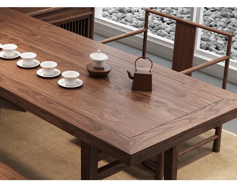 禅意茶桌新中式老榆木书桌茶室客厅古典仿古书法办公桌实木家具 榆木