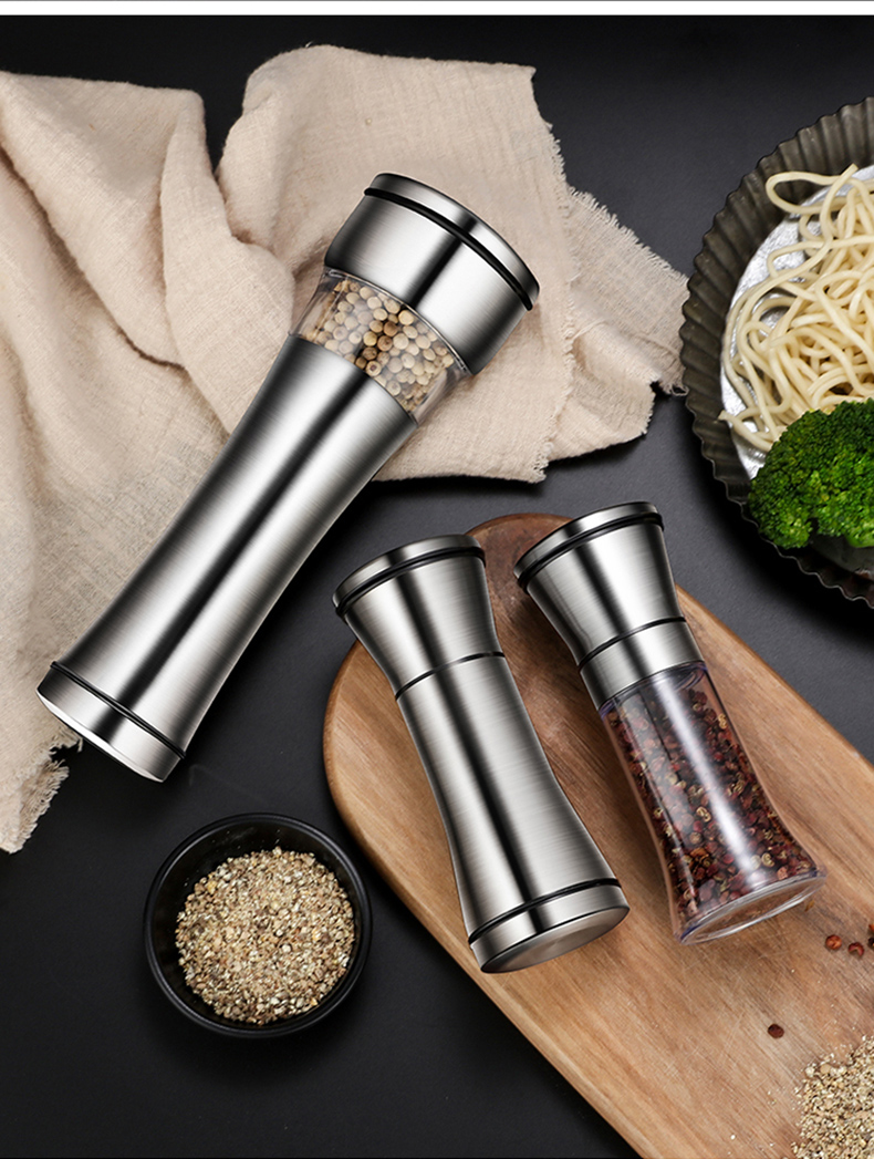 戈娜304不锈钢拉丝研磨器厨房调料瓶收纳胡椒黑椒芝麻自由调节研磨器