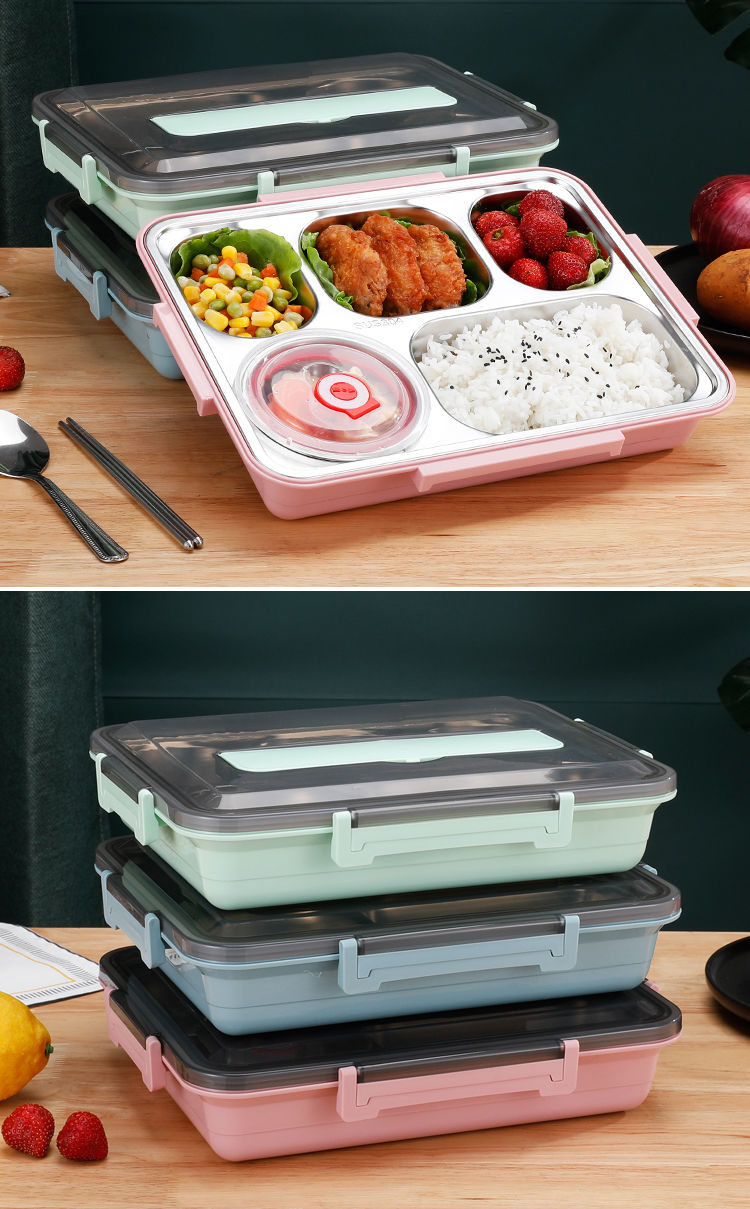 加厚304不锈钢四格五格保温饭盒学生上班族便当盒大容量快餐304食品级