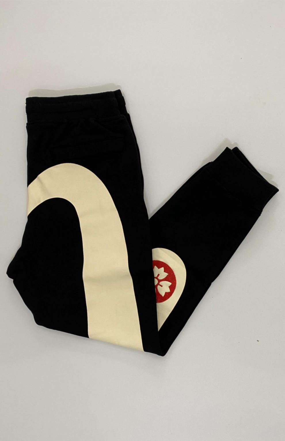 福神卫裤男潮牌运动裤大m印花铜钱刺绣束脚裤男潮流大码裤子 大白樱花