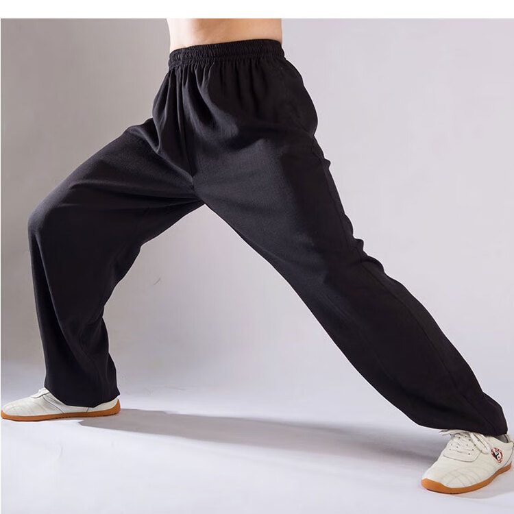 弹力棉麻太极裤子春秋冬季男女太极服武术练功太极拳灯笼裤 灰色 高端