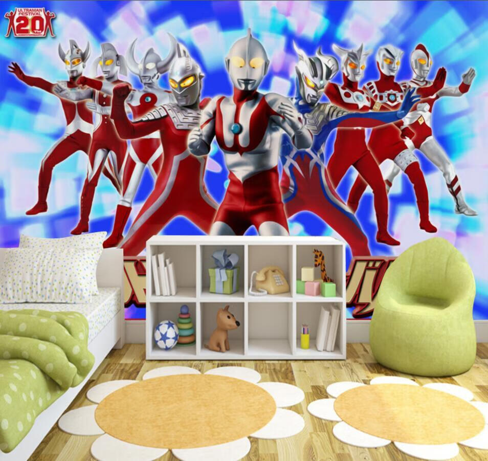 墙纸卧室儿童房奥特曼8d卡通儿童房墙纸超人奥特曼男孩子卧室背景5d