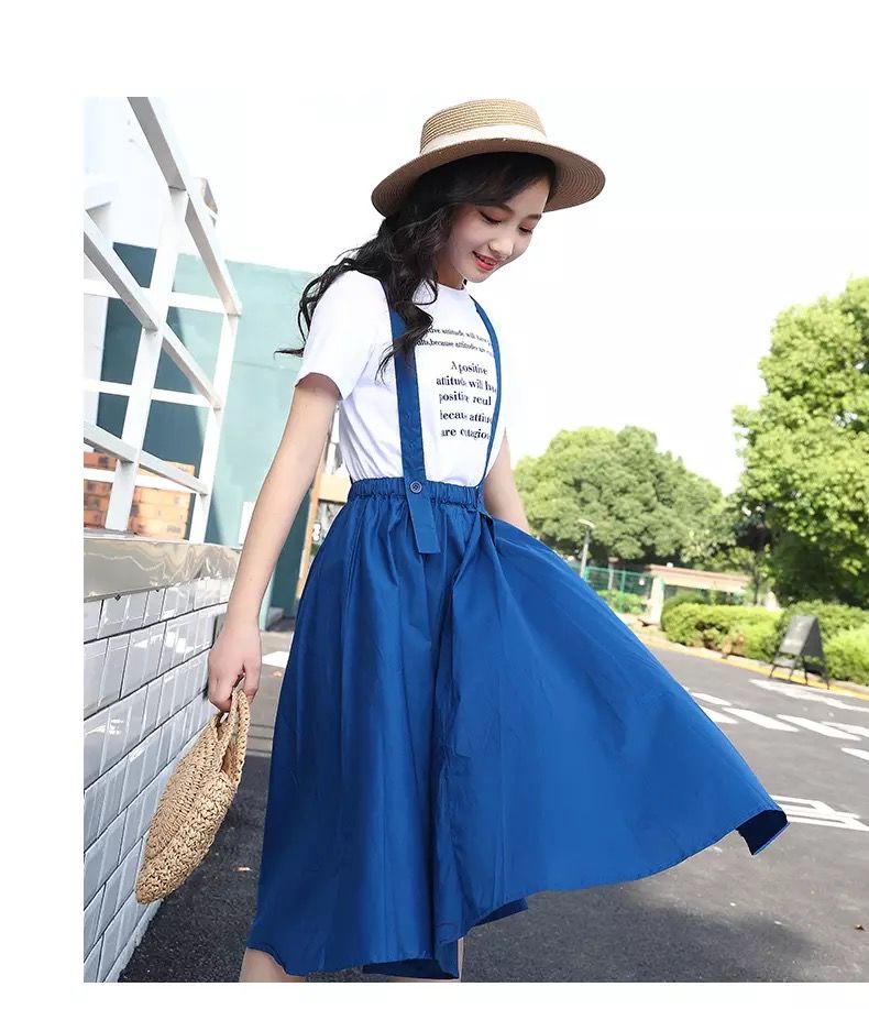 适合3-15岁小孩子小女孩子夏天穿的衣服女童夏季背带裙两件套装裙子