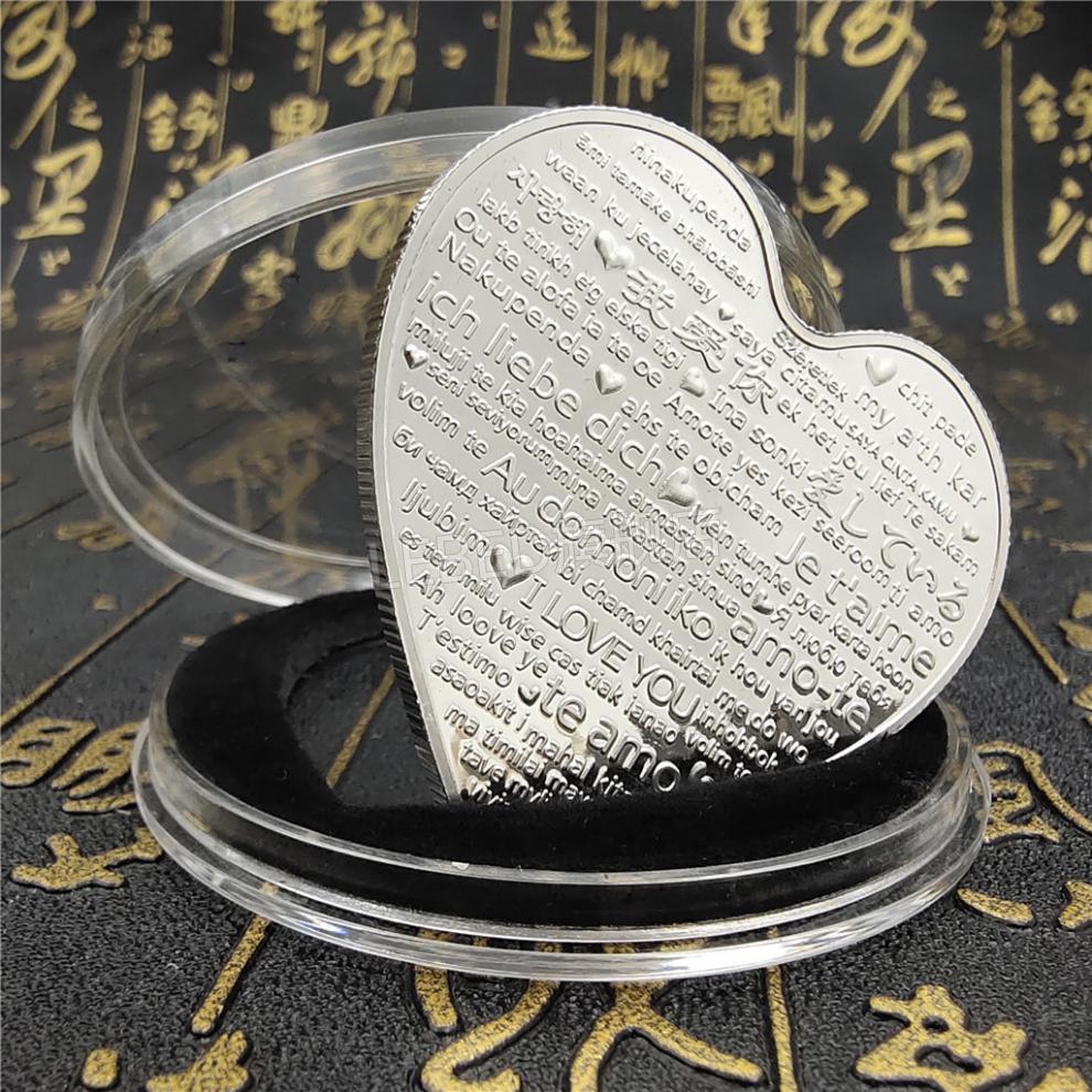 七夕礼品定制 心形玫瑰纪念币 爱情520心形纪念币玫瑰花爱情纪念币