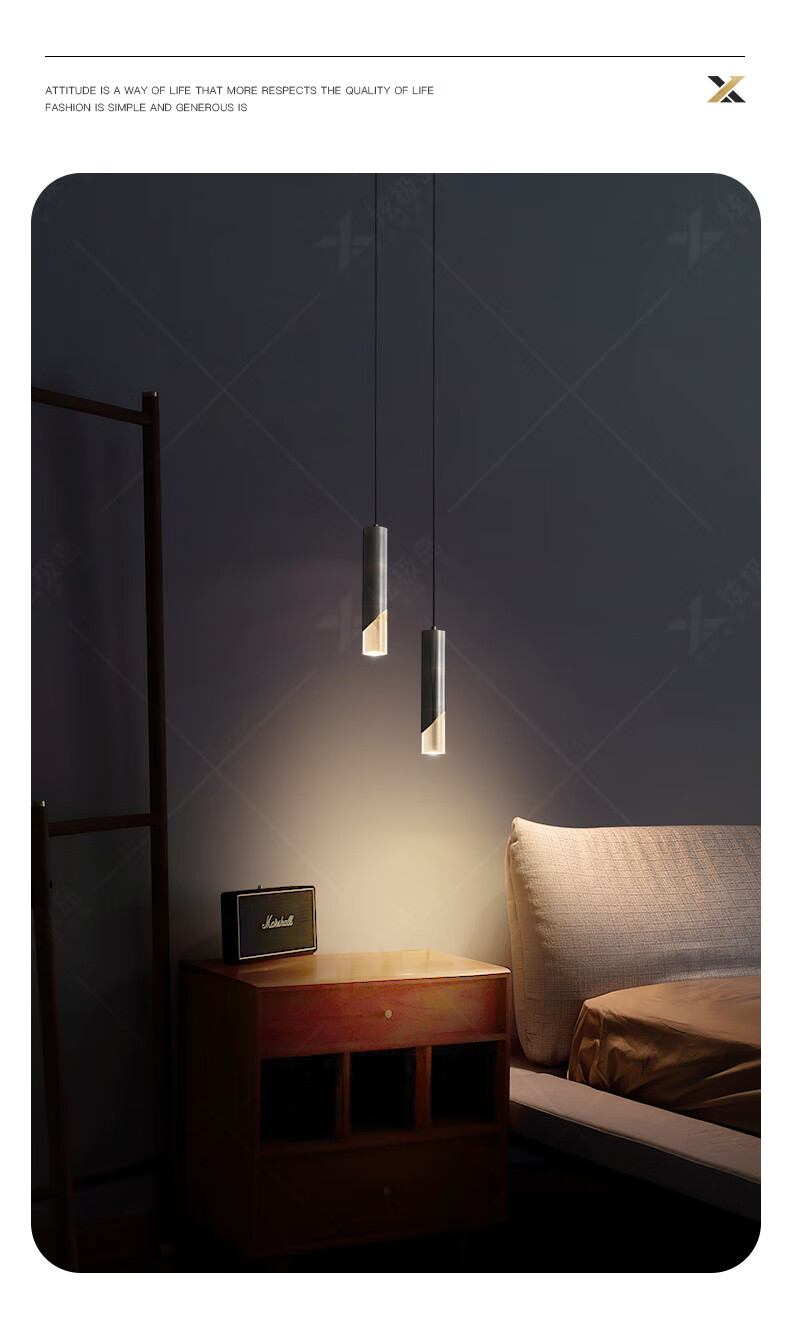 床头小吊灯全铜轻奢极简卧室床头吊灯简约创意单头吧台小吊灯主卧床头