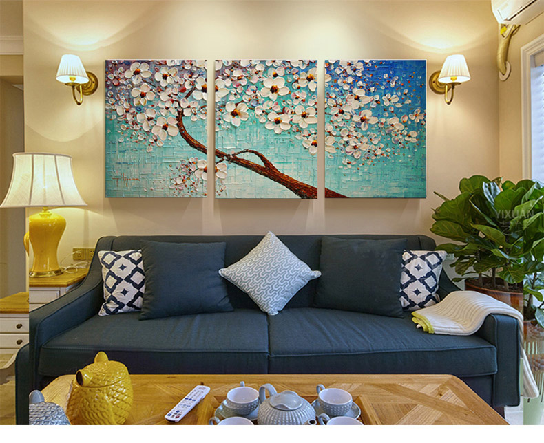 纯手绘立体油画发财树客厅沙发墙装饰画餐厅壁挂画玄关三联画 e款 40