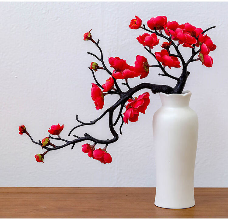 迎新必备中国风家居摆件客厅陶瓷花瓶假花仿真梅花腊梅桃花盆景盆栽