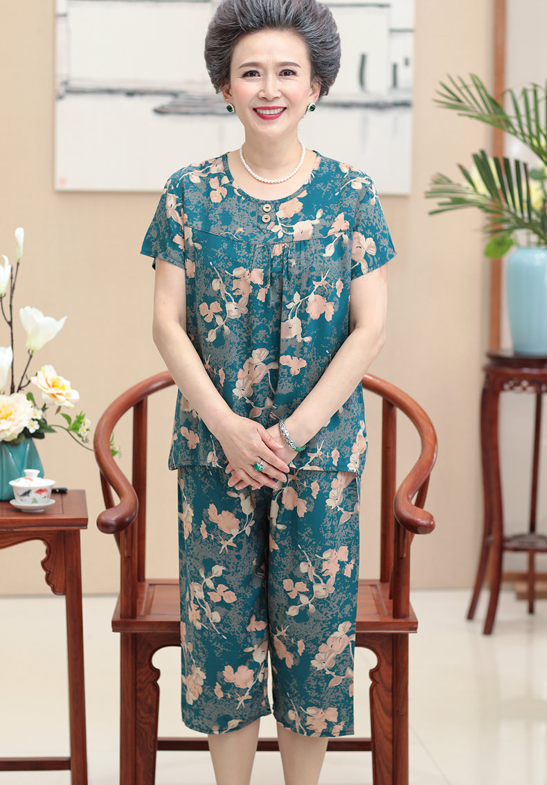 服装中老年人夏装女妈妈款短袖两件太太60岁70老人衣服奶奶套装w1号色