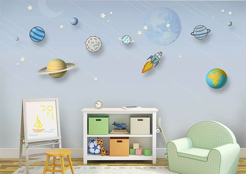 多美莱蓝色地中海儿童房墙纸男孩女孩卧室无纺布壁纸卡通可爱背景墙