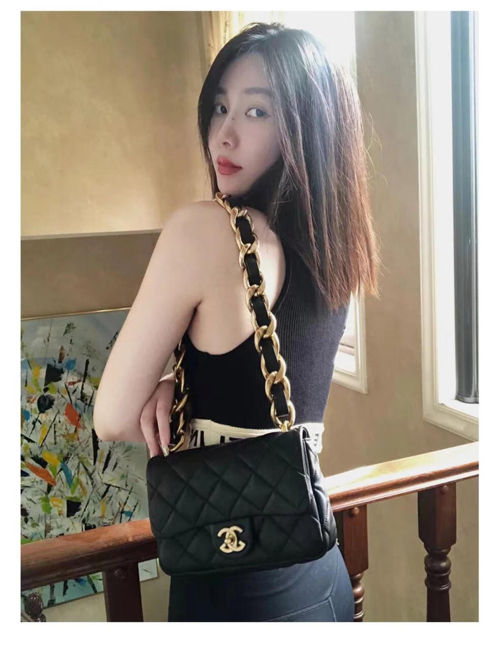 女名牌香奈正品包包女2022新款专柜真皮时尚粗链条高级感单肩腋下包