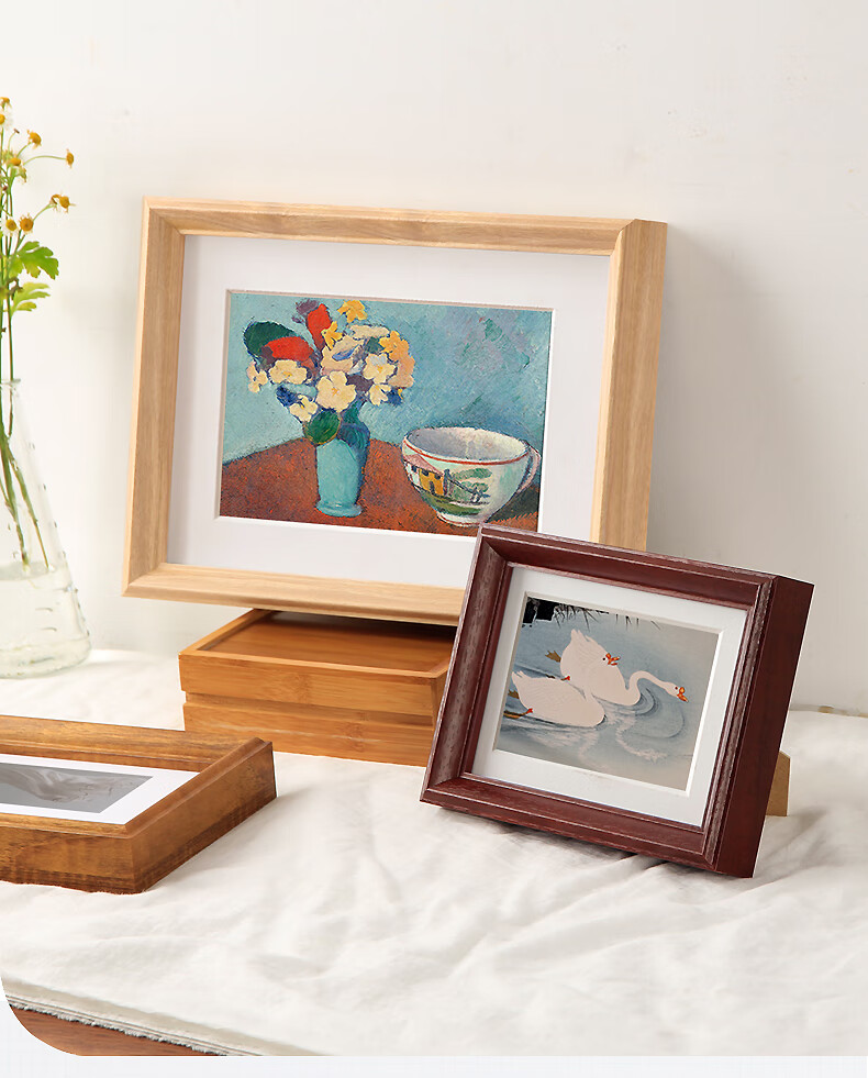 实木照片镜框 实木摆台相框加厚立体感美式小画框装裱卧室装饰摆件