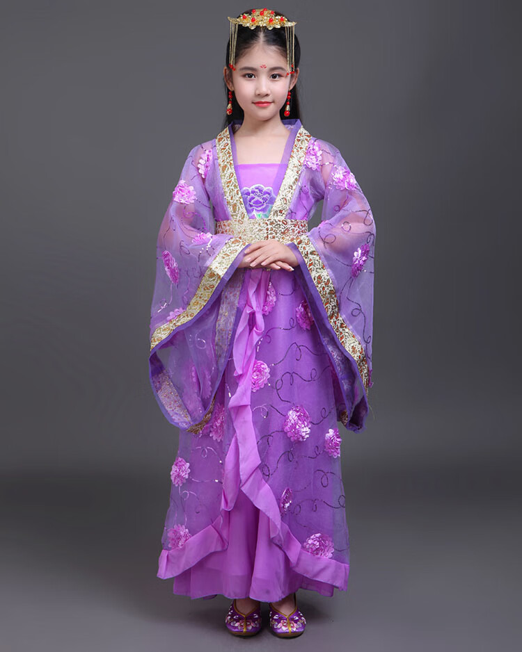 儿童古装唐朝宫廷公主贵妃服装儿童汉服拖尾衣服大童仙