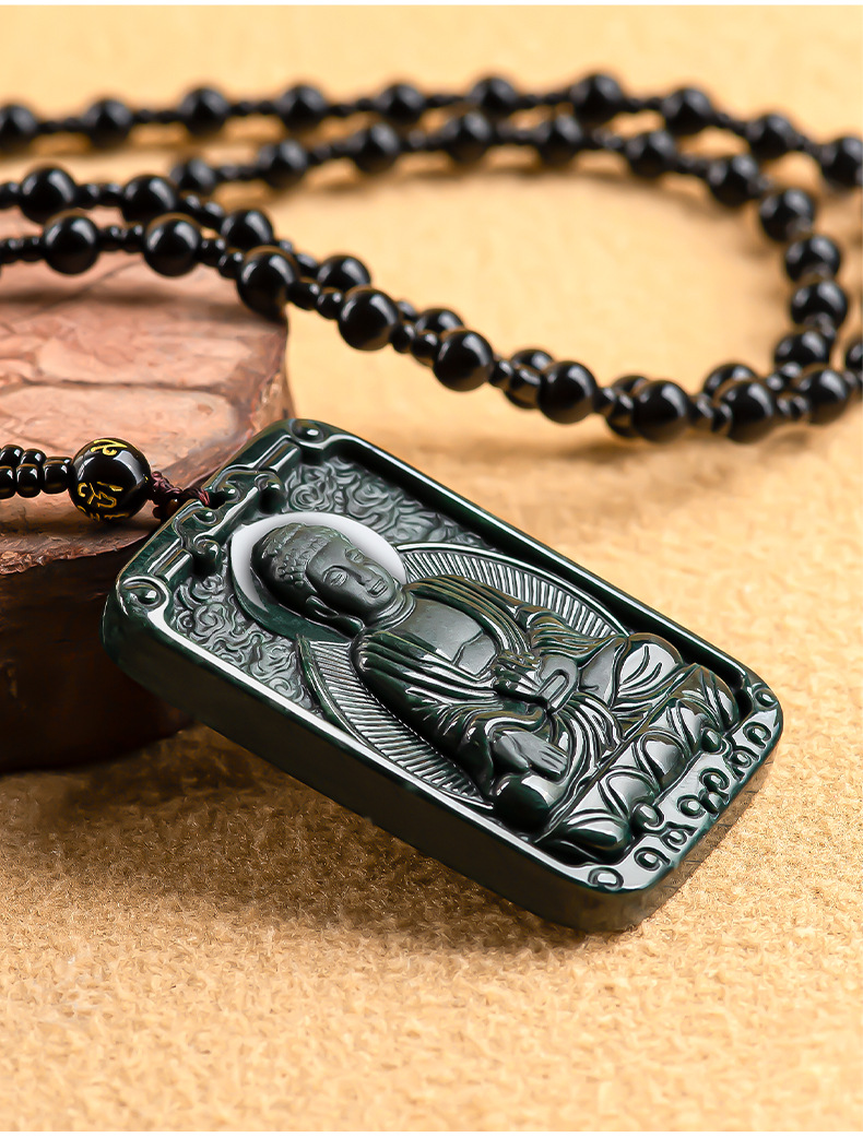 timeswind墨翠阿弥陀佛佛像玉石翡翠吊坠冰种挂件玉坠男士玉器 墨翠阿