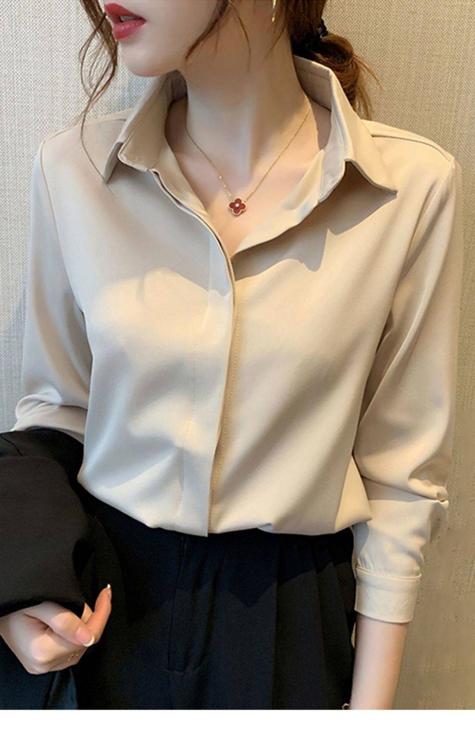 恒源祥重磅真丝衬衫女2021新款高端宽松长袖设计感桑蚕丝衬衣薄春秋季