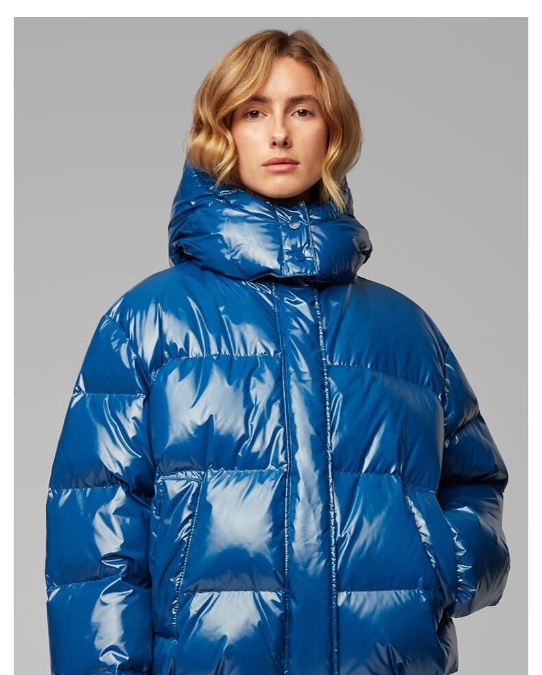 博斯女装2019秋季防风立领连帽亮面鸭绒羽绒服50414053 427-深蓝色 36