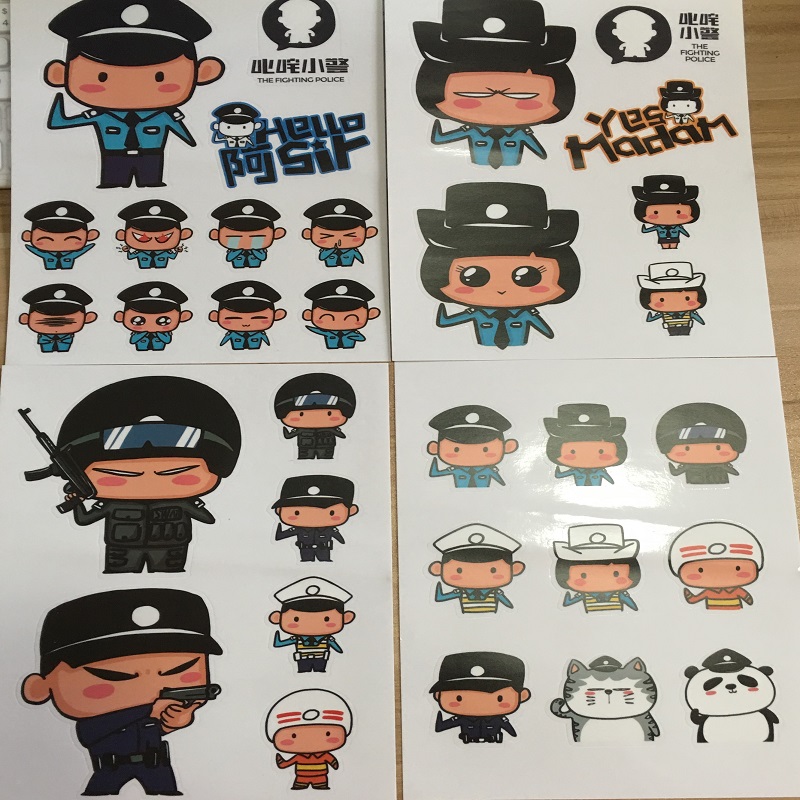 可爱警察公仔贴纸叱咤小警创意卡通透明装饰手机小贴画警察贴纸 叱咤
