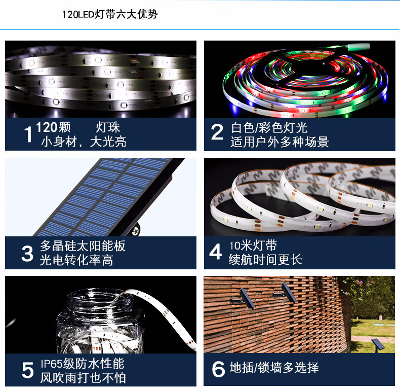 太阳能灯带户外装饰串灯户外庭院灯七彩灯灯带防水花园庭院装饰串灯