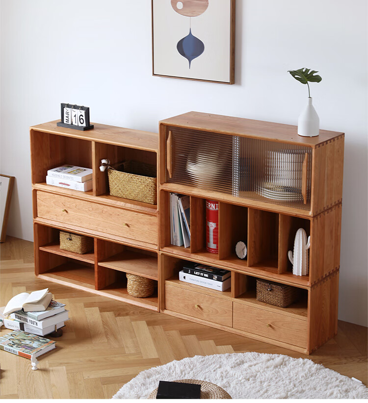 小木柜 北欧书柜实木格子柜自由组合柜多功能单个小木柜简约小书柜