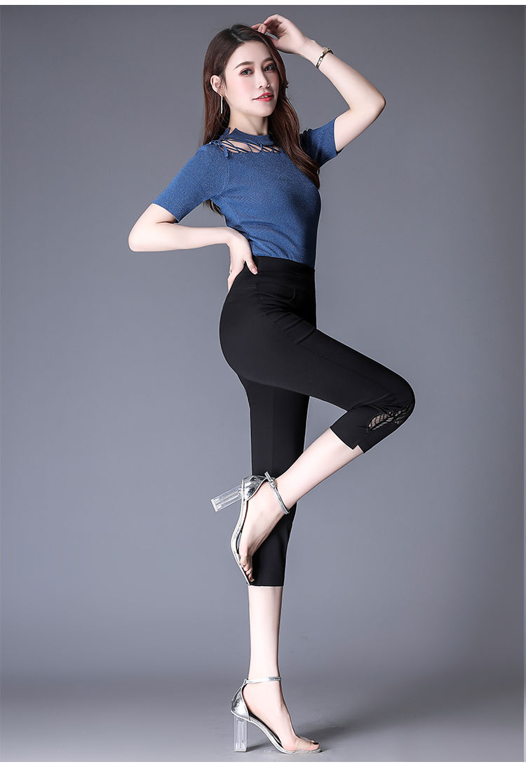 暮柒夏季薄款八分裤四面弹大码高腰修身妈妈裤小脚裤女七分外穿打底裤