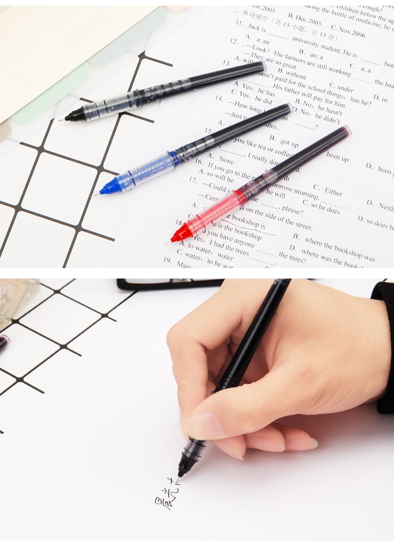ridgelu直液式走珠笔中性笔芯水性笔芯全针管替芯黑红色0.