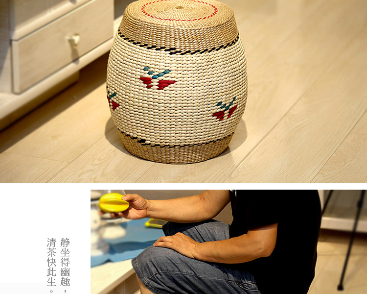 传统文化手工小凳子田园草编绣墩换鞋凳坐墩实木墩圆墩子坐凳客厅茶几