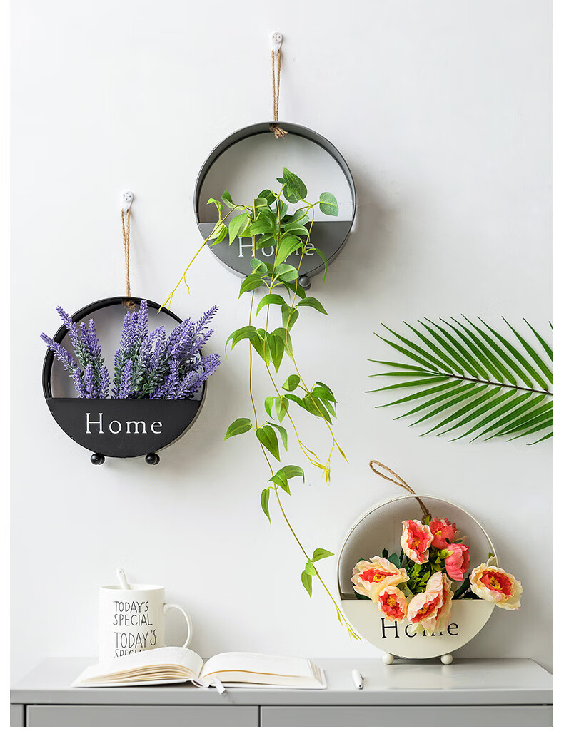 墙上花盆北欧风仿真绿植墙面墙壁装饰品创意挂饰挂件壁挂墙饰 铁艺