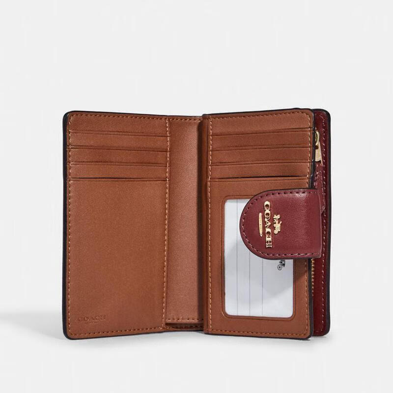 蔻驰(coach) 女包 中号经典徽标印花 山茶花 小巧简约卡包钱包 女士手