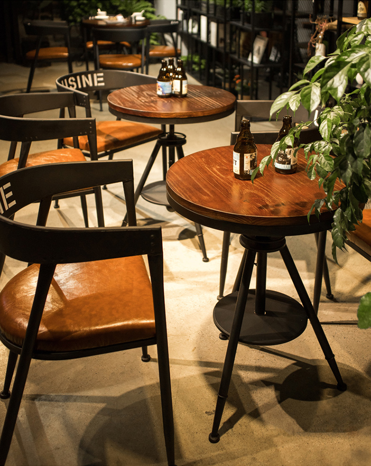 新雅铁奶茶店桌椅咖啡厅馆酒吧网红清吧洽谈接待组合实木阳台小圆桌子