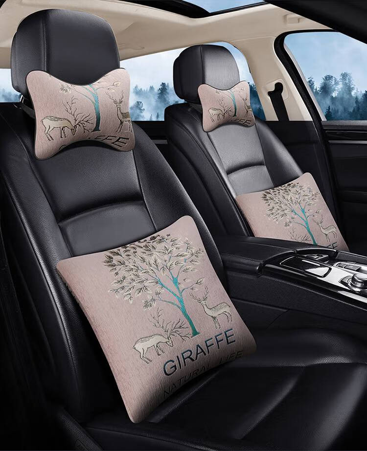 枕头四件套汽车抱枕头枕一对车载可爱女士潮牌腰靠靠枕车用护颈椎小车