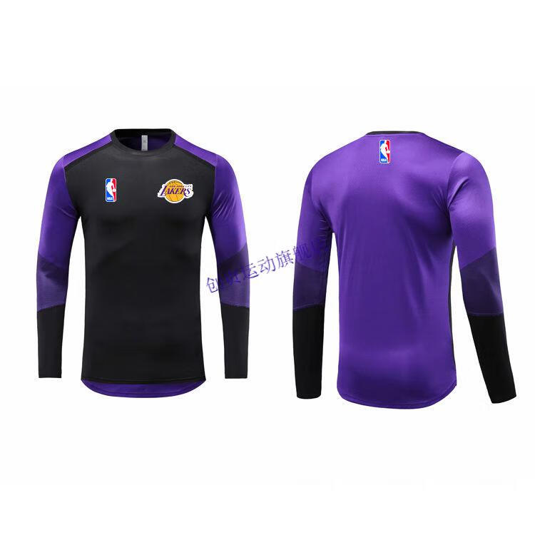 nba湖人热身投篮出场服长袖勇士快船篮网队青少年训练服篮球衣男上市