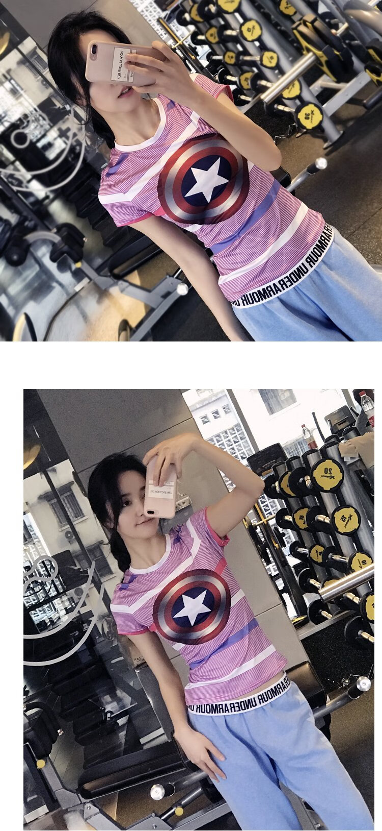 ua德玛早超人健身衣女美国队长紧身运动短袖跑步速干半袖透气 【超人