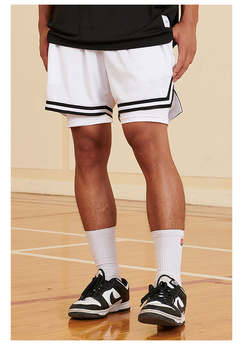 usa美国队篮球假两件短裤美式不过膝三分裤跑步训练背心运动套装 黑色