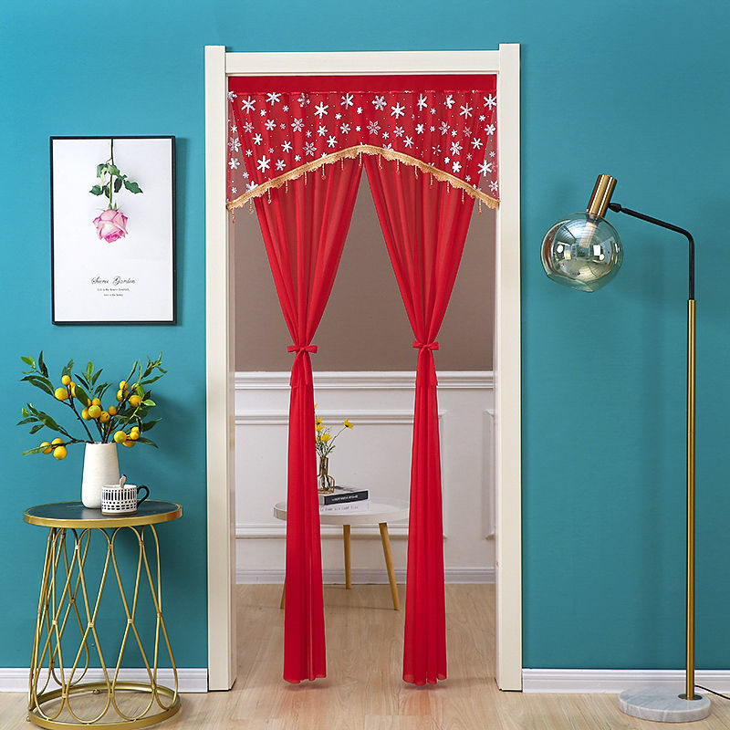 小米mi生态链同款新品结婚用的房门帘结婚红色粘贴款单层纱卧室长门帘