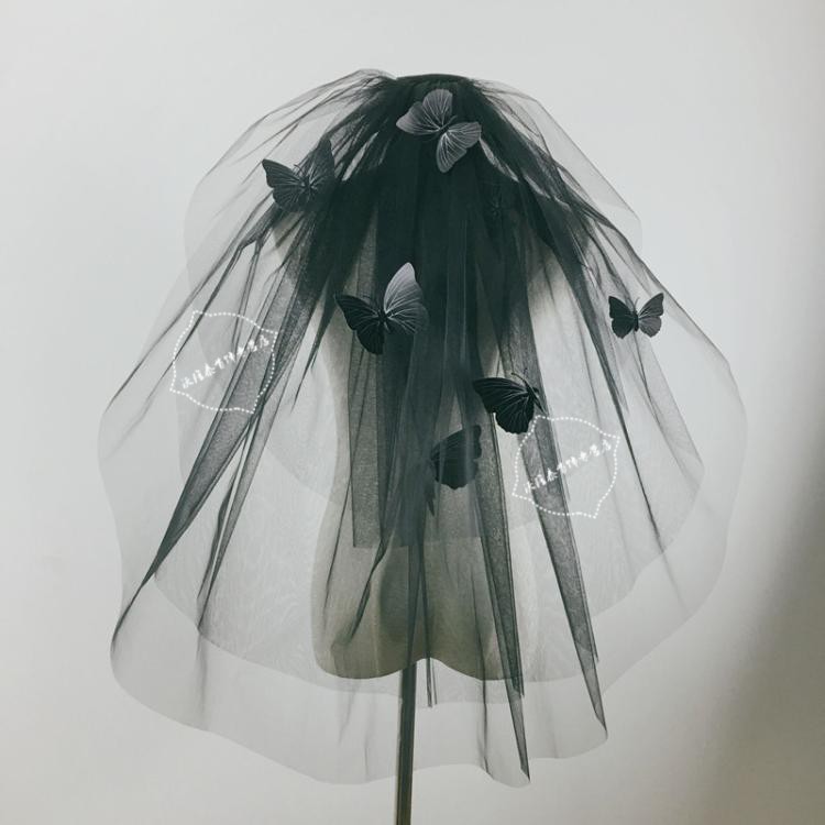 玛丽苏lolita网红头纱拍照道具哥特复古风黑色头纱头饰超仙森系y白色