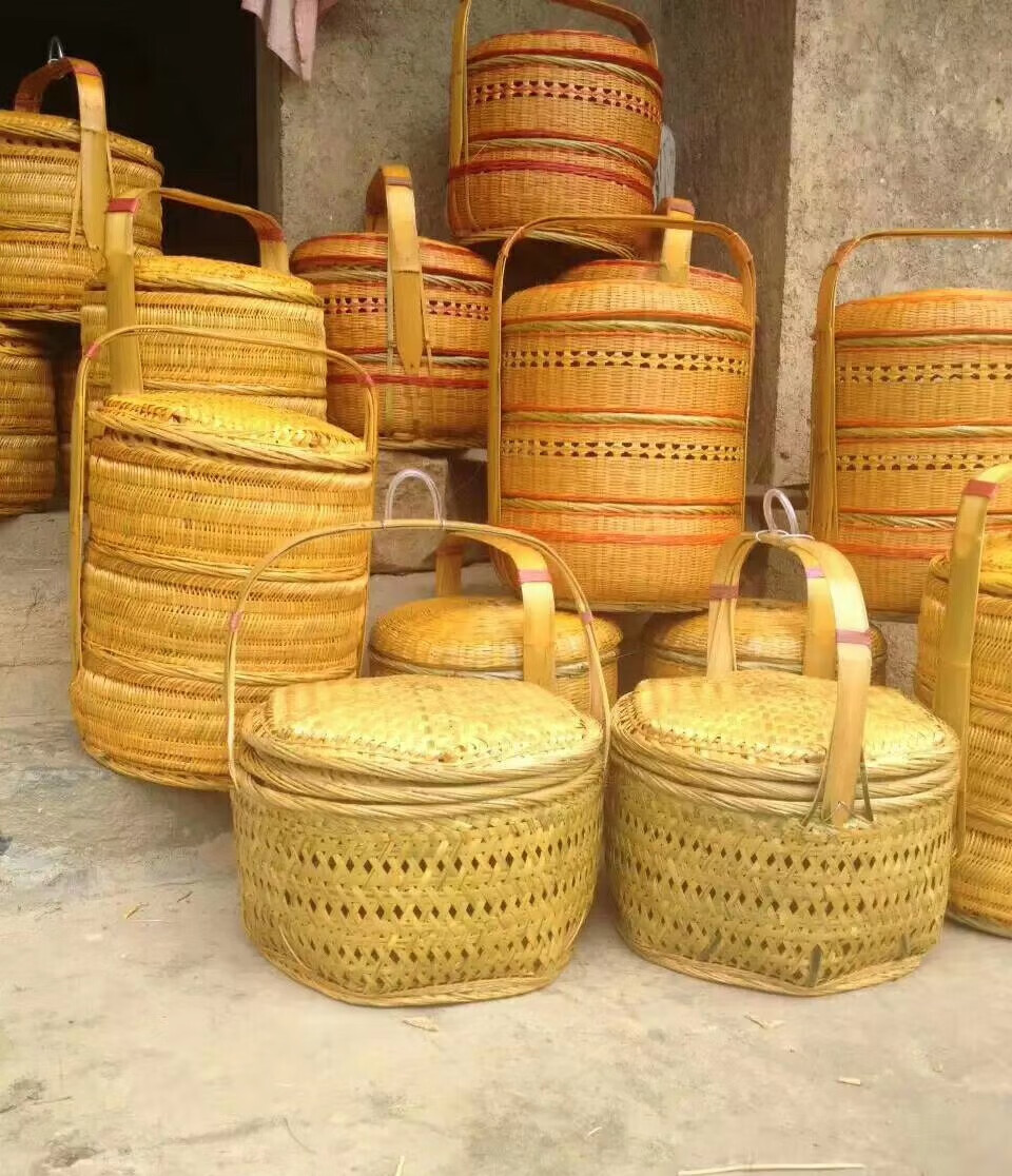 竹编送餐篮 竹编拜拜篮子送餐篮家用喜事 嫁妆婚庆蓝 子竹篮手提礼品