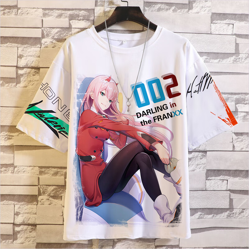 卡德迪darling in the franxx国家队02t恤夏季五分袖宽松动漫衣服男装