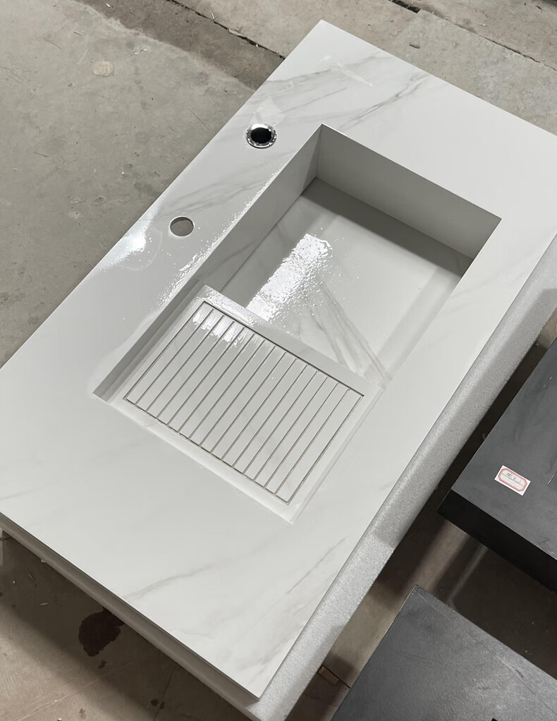 一体岩板台盆洗手洗漱面盆洗脸双盆 陶瓷台下盆-每10厘米价【图片