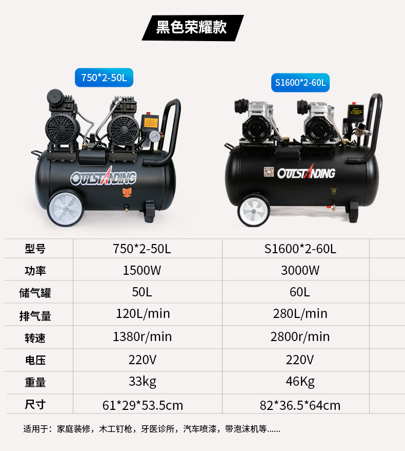 【京选品质】奥突斯无油空压机 220v家用气泵小型空气压缩机木工喷漆