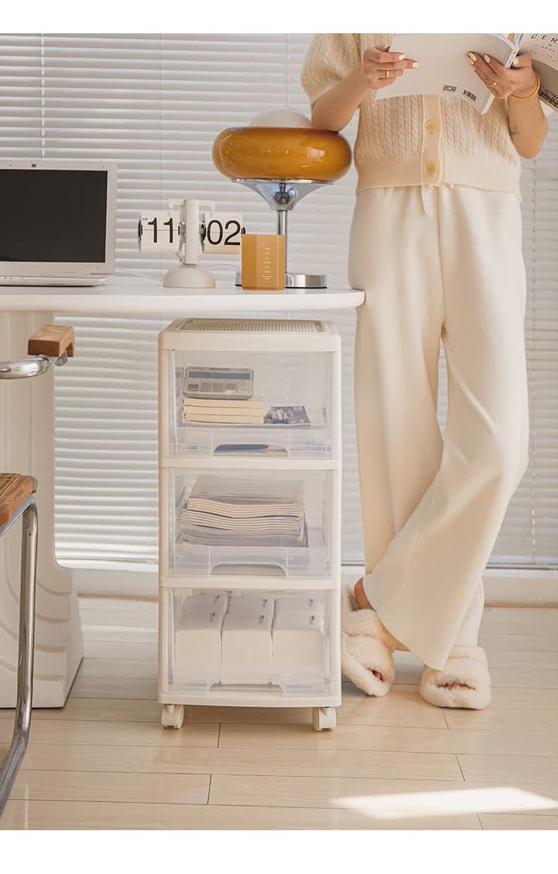 桌下收纳柜可移动抽屉式塑料文件置物储物柜子办公室零食家用客厅透明