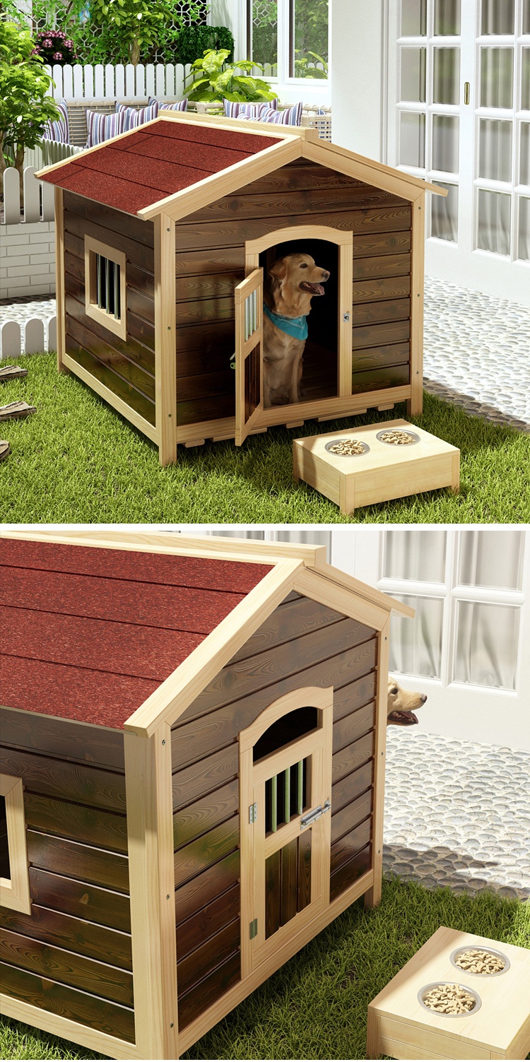 法耐fanai实木狗屋碳化狗窝防水猫窝防腐狗床户外狗笼小房子大型犬