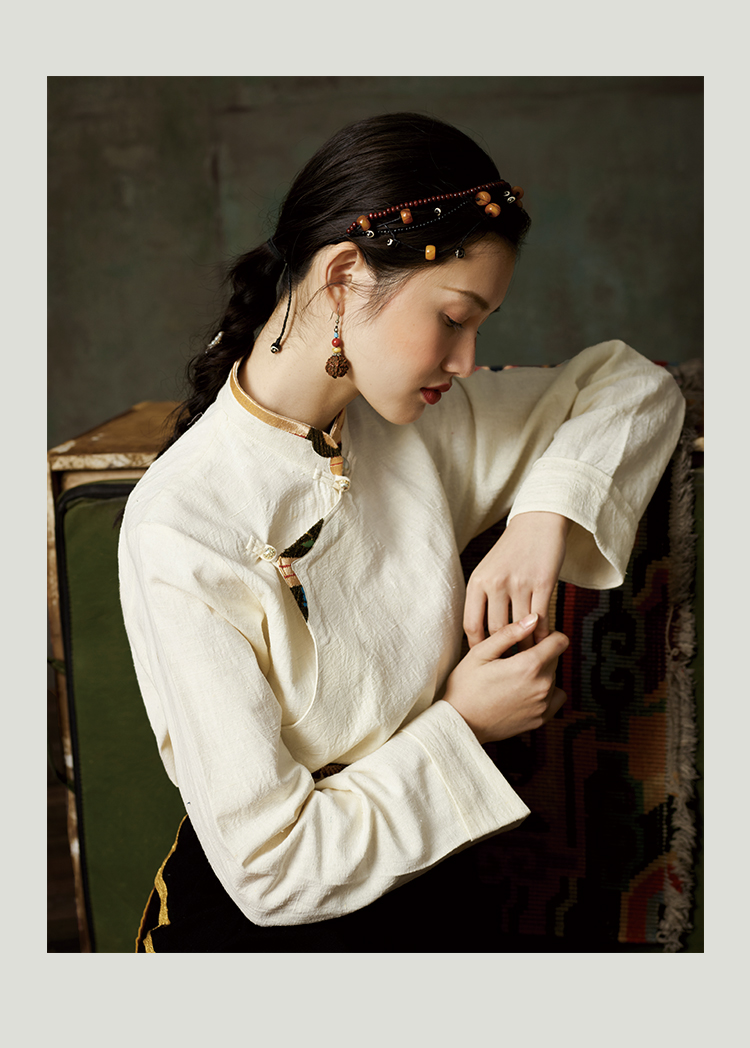 藏族衣服女西藏民族风经典款棉麻女士上衣传统服饰日常藏装衬衣立领夏