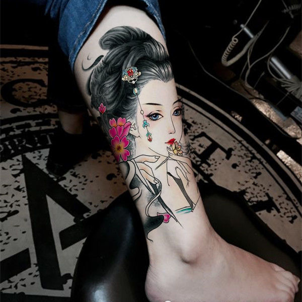 桑雀美女艺貂蝉手臂性感个性刺青花旦胳膊纹身贴纸半臂彩色纹身贴一张