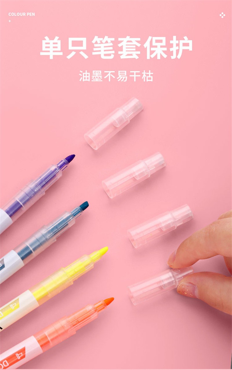 腾澜 双头荧光笔标记笔学生可爱办公记号笔糖果色彩色12支/2盒装划重点马克笔 两套12支(双头荧光笔)